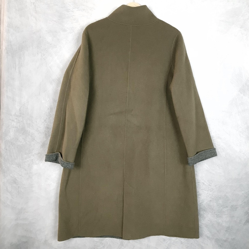 Eileen Fisher Coat Womens M Green Wool Snap Front Collared Mid Length Overcoat - Picture 11 of 16